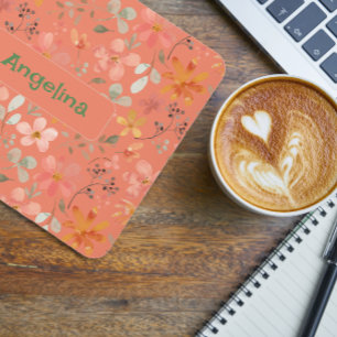 Mousepad Pasta de rato botânico coral, cor-de-água, rosa-pa