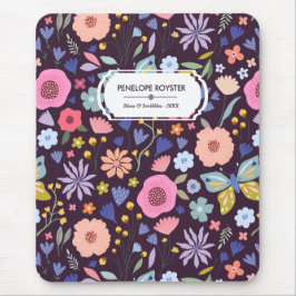 Mousepad Pasta de Rato com Nome e Padrão Floral Pastéis e A