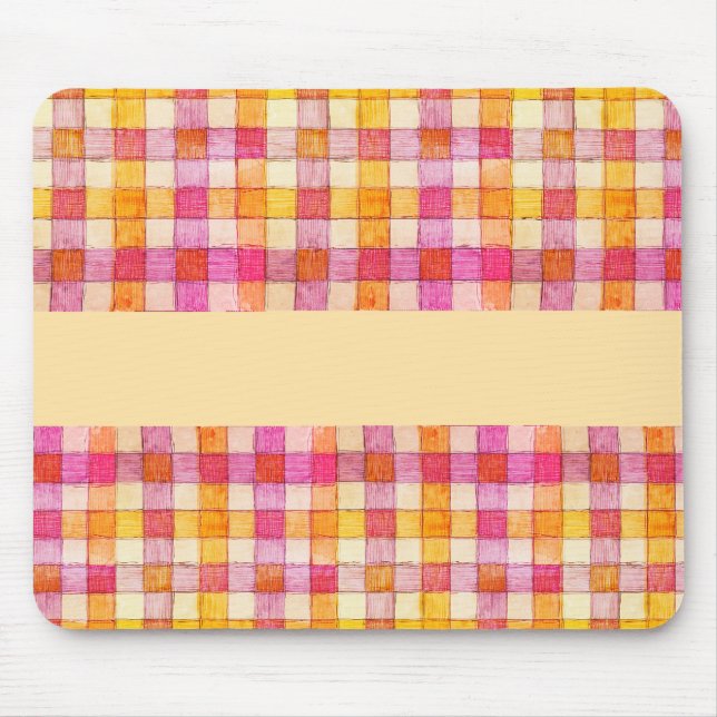 Mousepad Pasta de rato cor-de-laranja e creme gingham (Frente)