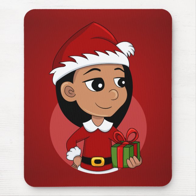 Mousepad Pasta de rato de animação da menina de Natal (Frente)