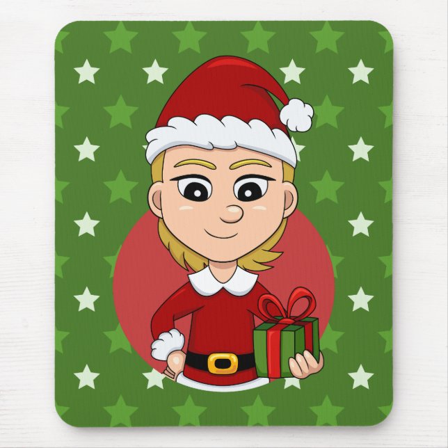 Mousepad Pasta de rato de animação da menina de Natal (Frente)