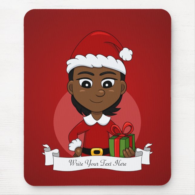 Mousepad Pasta de rato de animação da menina de Natal (Frente)