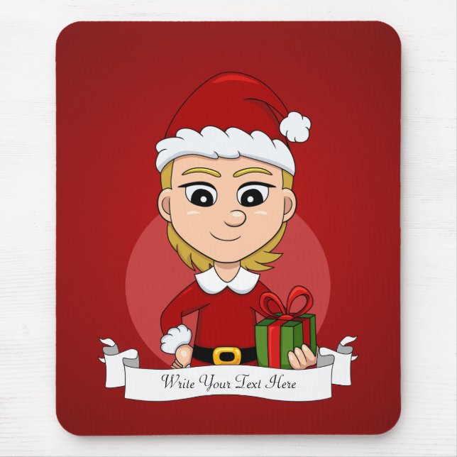 Mousepad Pasta de rato de animação da menina de Natal (Frente)