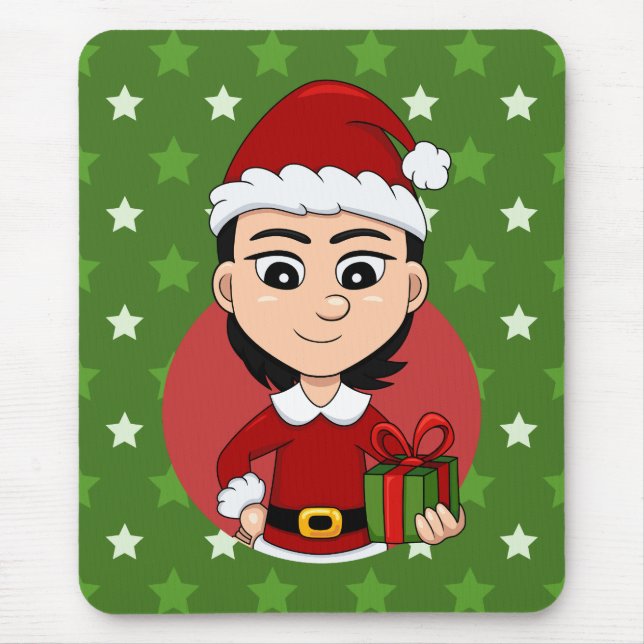 Mousepad Pasta de rato de animação da menina de Natal (Frente)