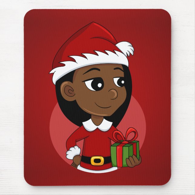 Mousepad Pasta de rato de animação da menina de Natal (Frente)