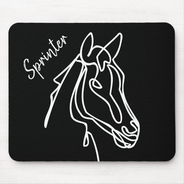 Mousepad Pasta de rato de desenho de cavalo preto e branco  (Frente)