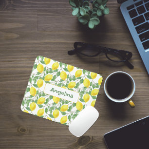 Mousepad Pasta de rato de limão amarelo-claro-padrão branco