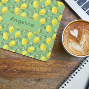 Mousepad Pasta de rato de limão amarelo-claro-padrão verde