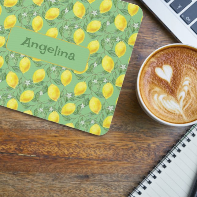 Mousepad Pasta de rato de limão amarelo-claro-padrão verde (Criador carregado)