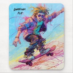 Mousepad Pasta de rato de skateboarder com abstrato cômico