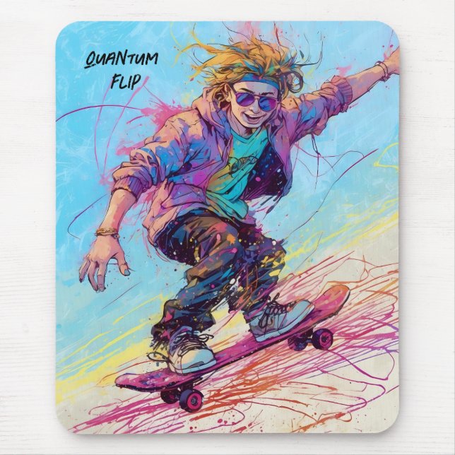 Mousepad Pasta de rato de skateboarder com abstrato cômico  (Frente)