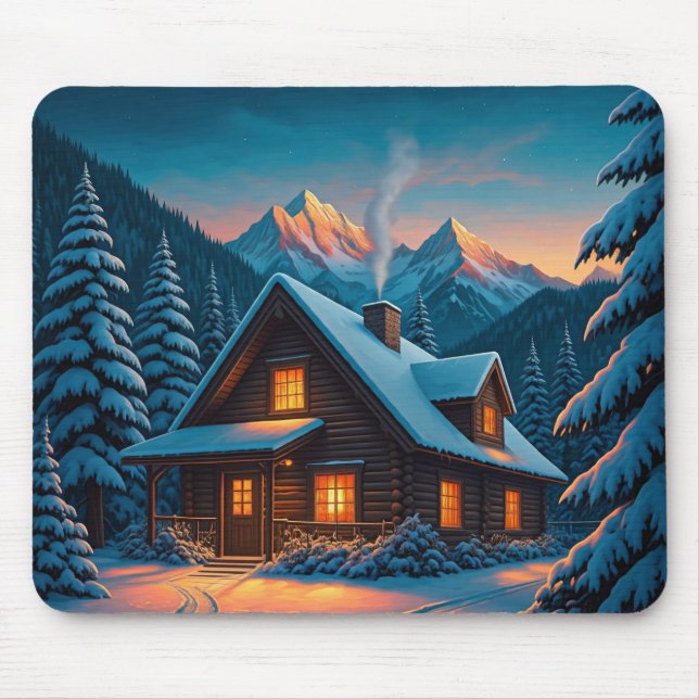 Mousepad Pasta do mouse de inverno / Cozy Winter Cabin (Frente)
