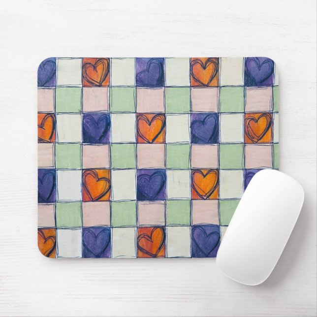 Mousepad Pasta do mouse verde-laranja azul gingham (Com mouse)