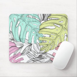 Mousepad Pasta monstera folha de palma aquarela tropical