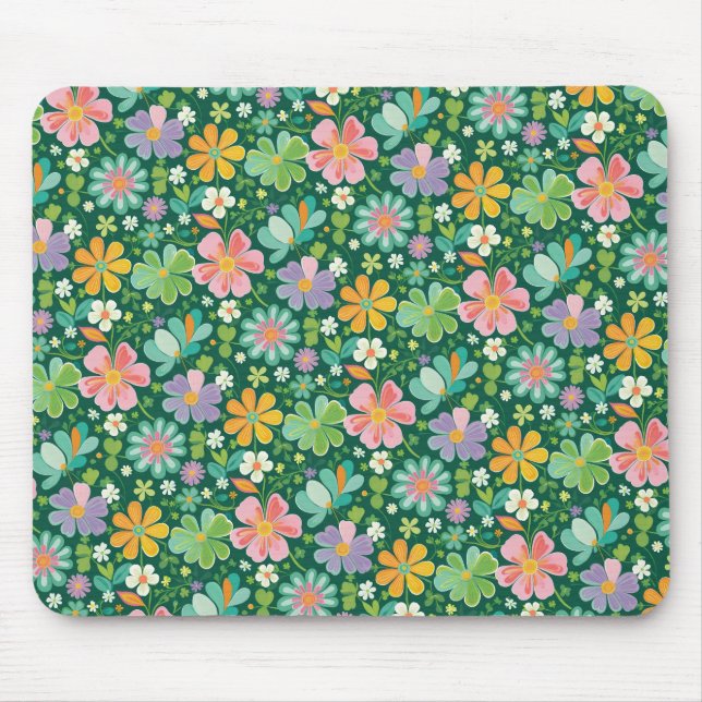 Mousepad Pastas De Flores Selvagens, Cor-De-Rosa, Laranja P (Frente)