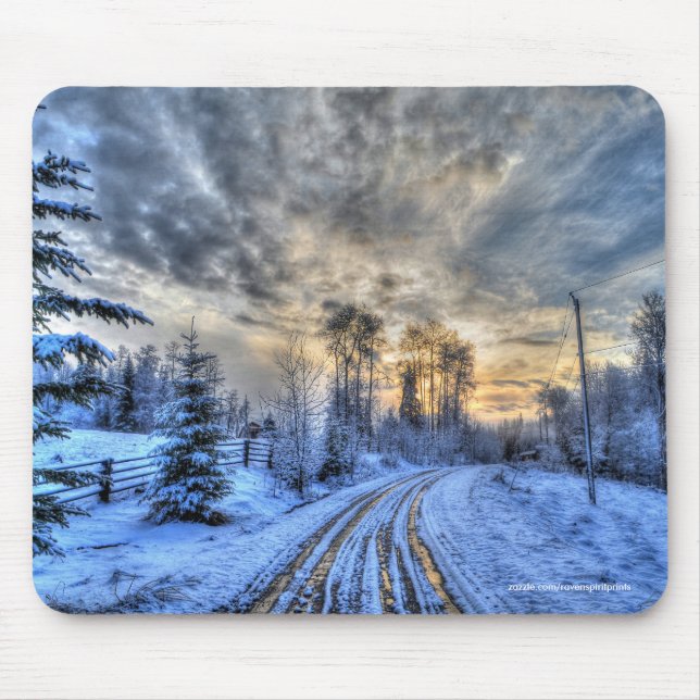 Mousepad Pastas fazendas na neve do inverno (Frente)
