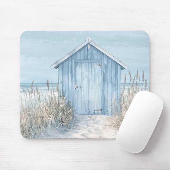 MOUSEPAD PASTEL BLUE SEASIDE BEACH HUT BY THE OCEAN (Com mouse)