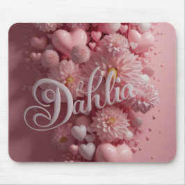 Mousepad Pastel Dahlia Bloom Art with Hearts