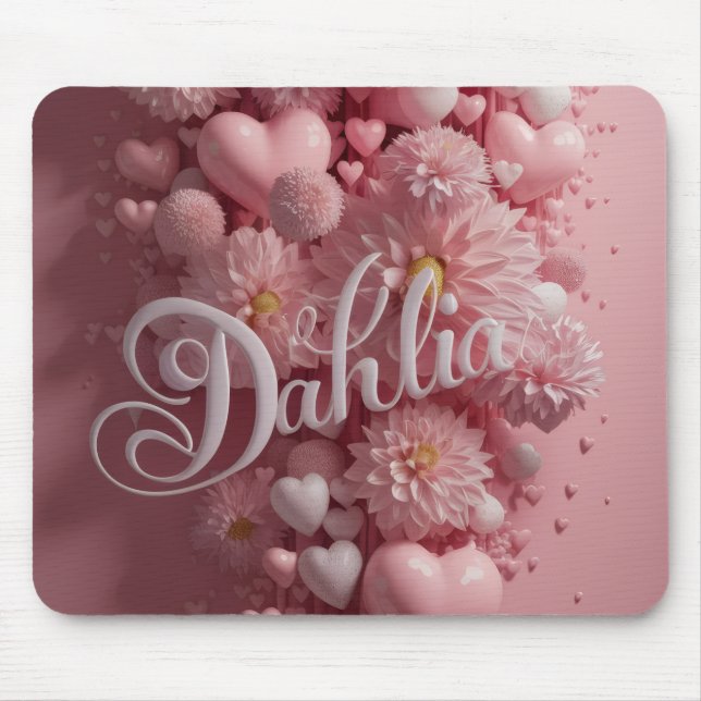 Mousepad Pastel Dahlia Bloom Art with Hearts (Frente)