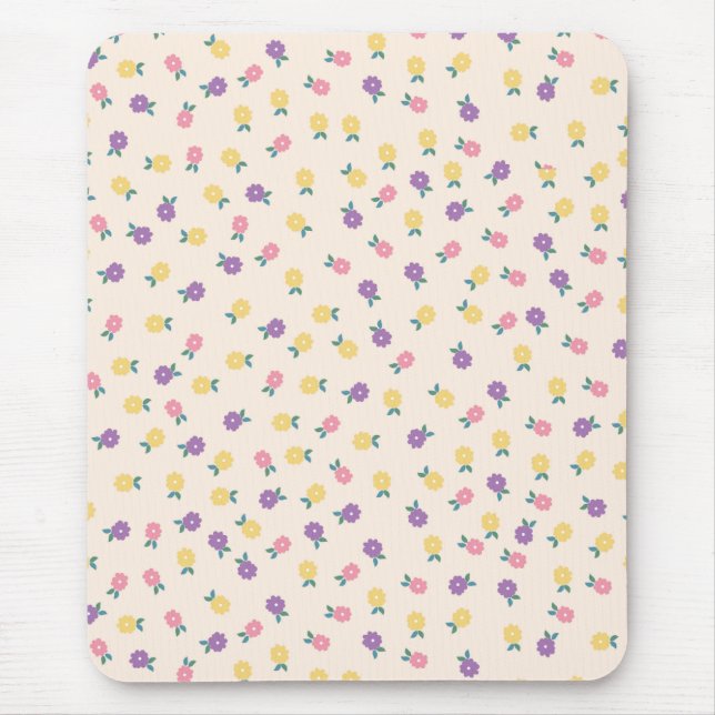 Mousepad Pastel Floral Pattern – Cute Yellow, Pink & Purple (Frente)