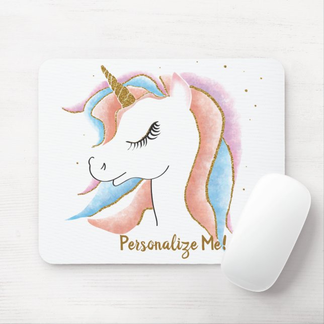 Mousepad Pastel Mágico do Unicórnio Dourado Personalizado (Com mouse)
