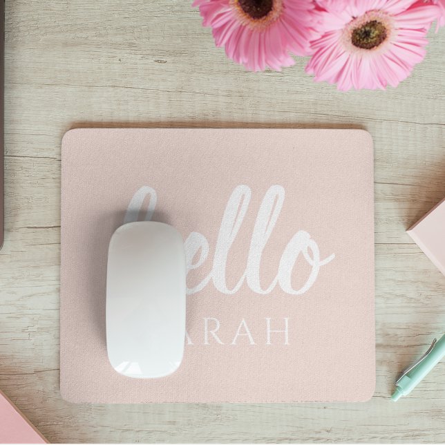 Mousepad Pastel Mínimo Moderno, Rosa Alô E Seu Nome (Criador carregado)