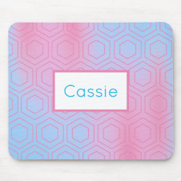Mousepad Pastel Moderno, Cor-de-rosa e Hexágono Azul