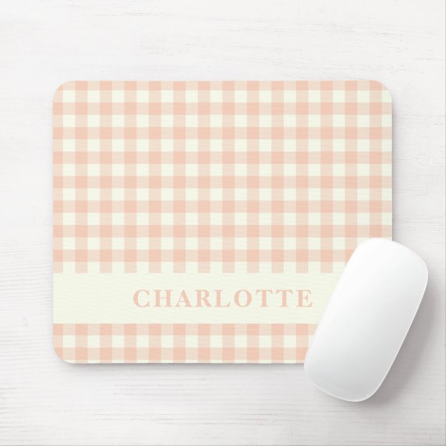 Mousepad Pastel Peach Gingham Buffalo Check Nome da Xadrez (Com mouse)