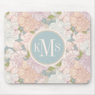 Mousepad Pastel Peony & Butterfly Fllower Pattern