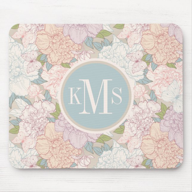 Mousepad Pastel Peony & Butterfly Fllower Pattern (Frente)