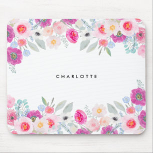 Mousepad Pastel Pink e Púrpura Watercolor Floral