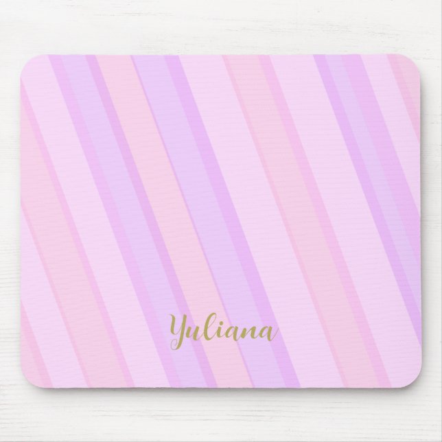 Mousepad Pastel Pink Purple Striped Cute Girly Design (Frente)
