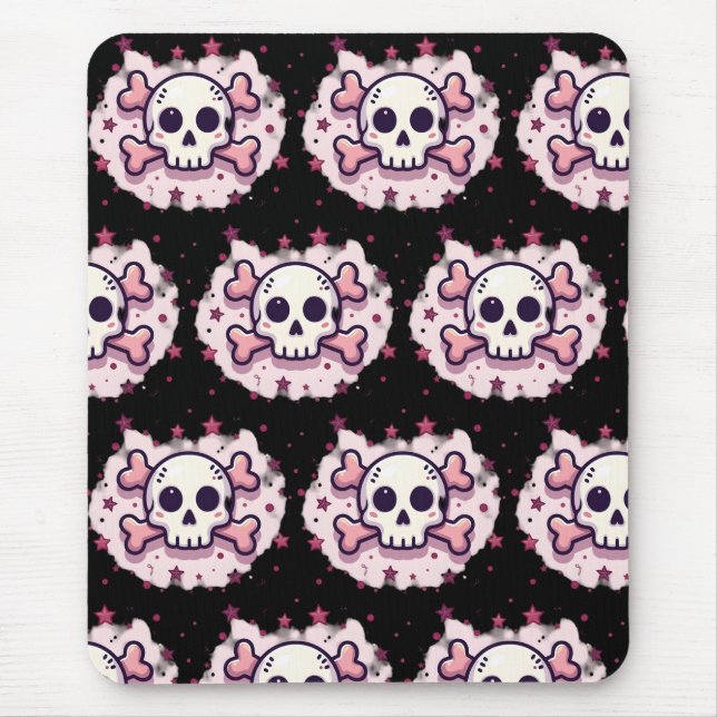 Mousepad Pastel Pink Skull and Crossbones (Frente)