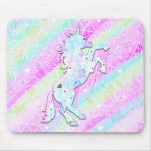Mousepad Pastel Rainbow Diamantes & Estrelas - Unicórnio M