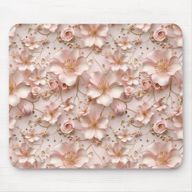 Mousepad Pastel Rosa Bonito Floral (Frente)