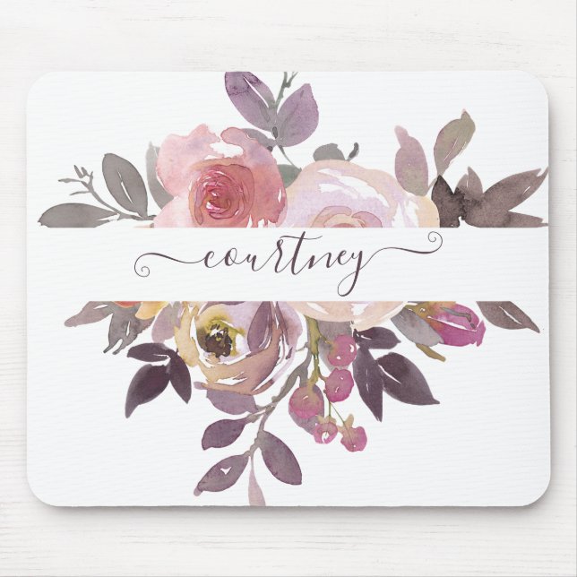 Mousepad Pastel rosa e púrpura floral personalizado (Frente)