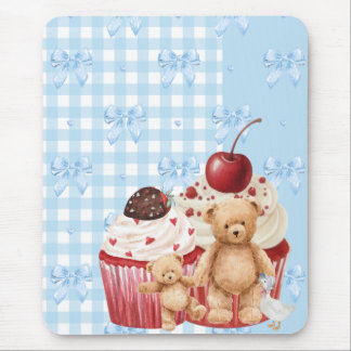 Mousepad pastel "teddy bear" cupcake kawaii gingham ribbon