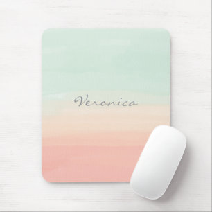 Mousepad Pastel Watercolor Stripe Vidro do Mar e Nome do P