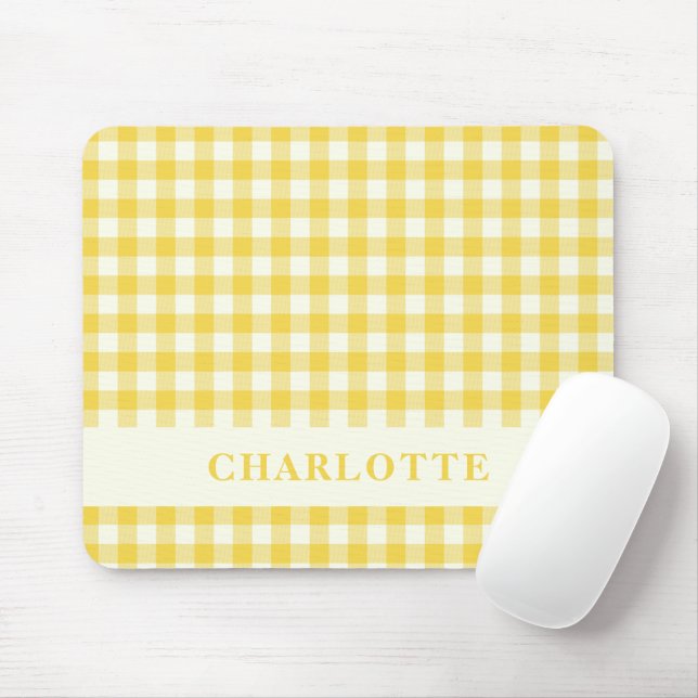 Mousepad Pastel Yellow Gingham Buffalo Check Nome da Xadrez (Com mouse)