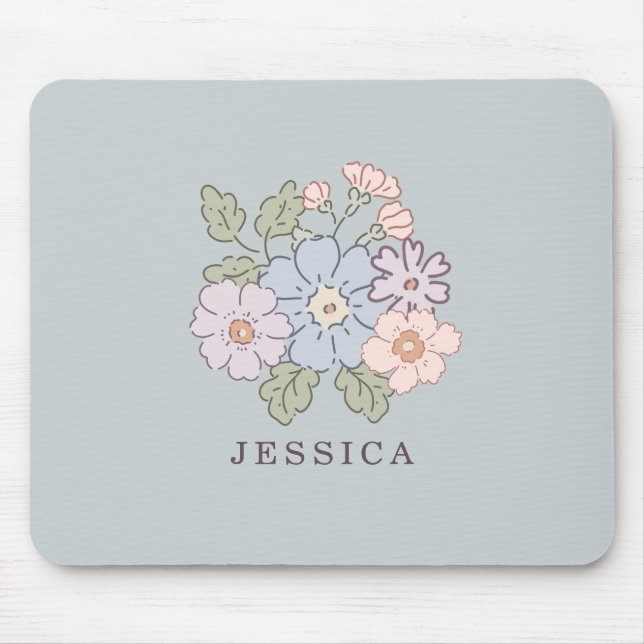 Mousepad Pasterl Flowers no fundo azul claro (Frente)
