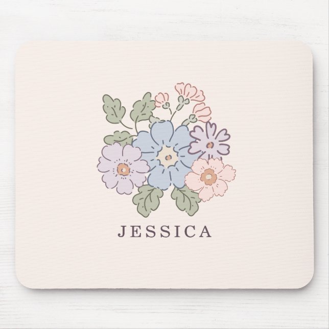 Mousepad Pasterl Flowers no rato de rosa claro (Frente)