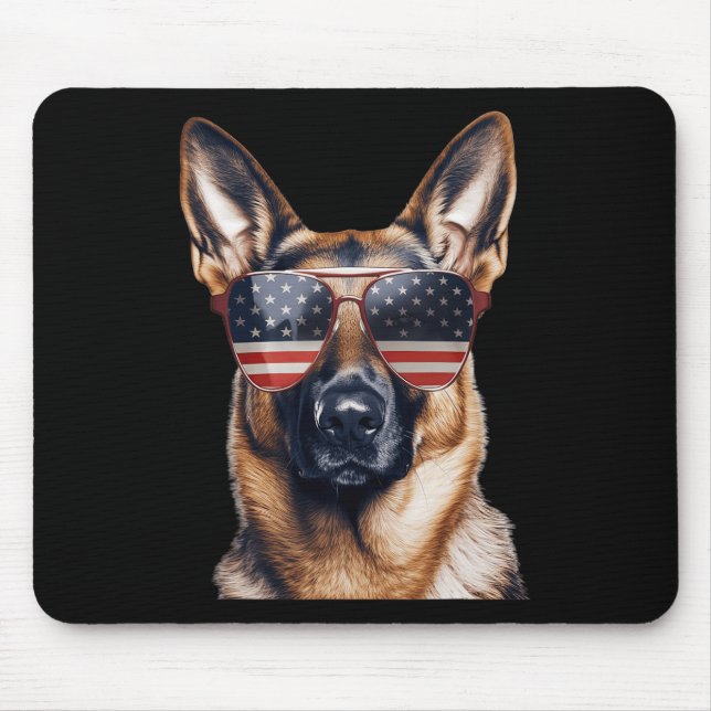 Mousepad Pastor Alemão Com A Bandeira Dos EUA Dia Da Indepe (Frente)