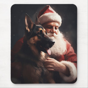 Mousepad Pastor Alemão Com Papai Noel Natal Festivo