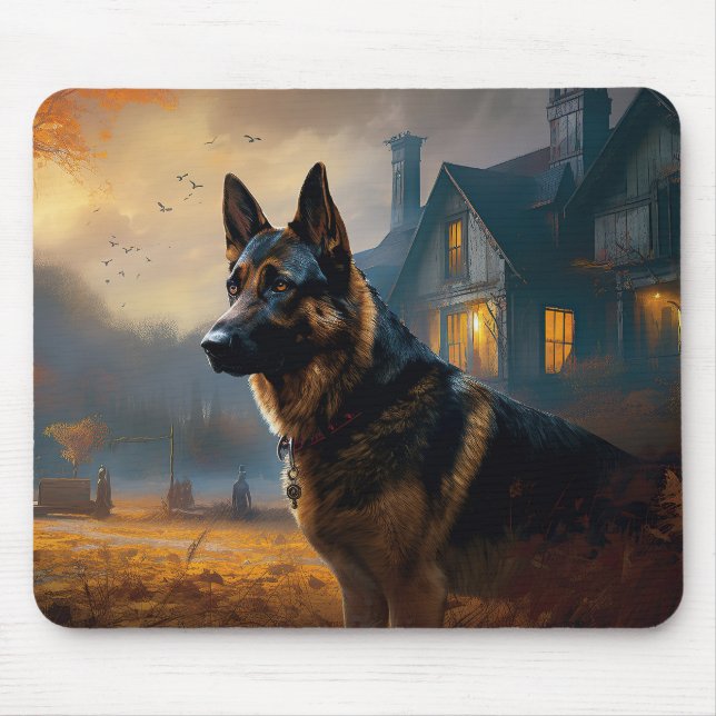 Mousepad Pastor Alemão de Halloween Assustador (Frente)