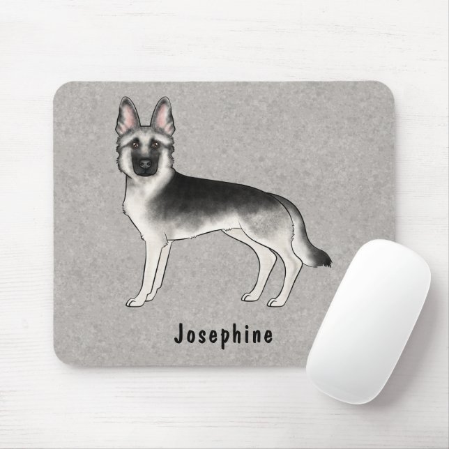 Mousepad Pastor Alemão Silver Sable e Nome Personalizado (Com mouse)
