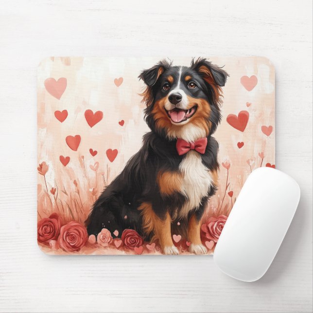 Mousepad Pastor australiano com Rosas - Dia de os namorados (Com mouse)