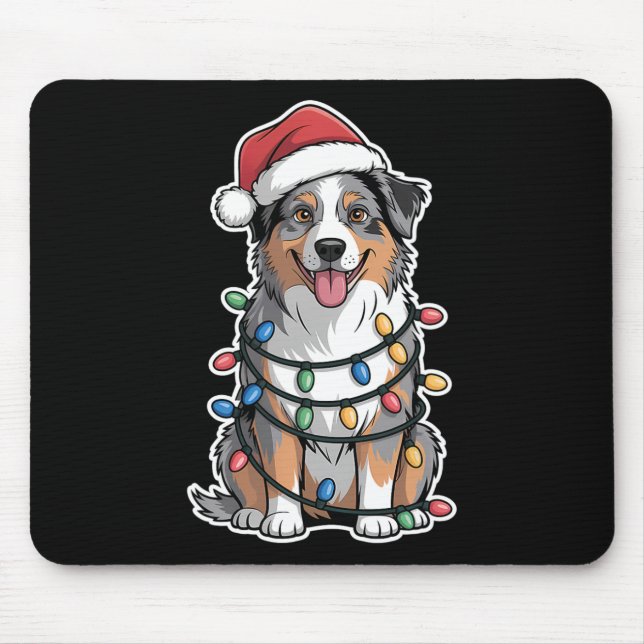 Mousepad Pastor Australiano Envolvido Em Luzes De Natal (Frente)