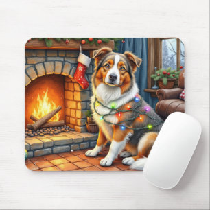 Mousepad Pastor Australiano lareira com luz de Natal