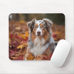 Mousepad Pastor australiano no outono deixa cair inspiração