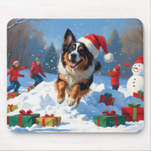 Mousepad Pastor Belga Cena de Natal Festivo na Neve